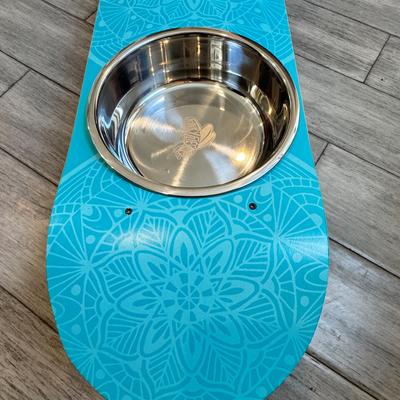 Show full view: Funky Flies Dream Catcher SkateBowls Stainless Steel Elevated Cat Bowls, 3-cup, Aqua slide 4 of 10