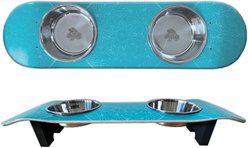 Funky Flies Dream Catcher SkateBowls Stainless Steel Elevated Cat Bowls, 3-cup, Aqua