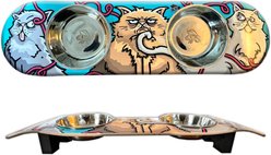 Funky Flies Cats with Attitude SkateBowls Stainless Steel Elevated Cat Bowls, 3-cup