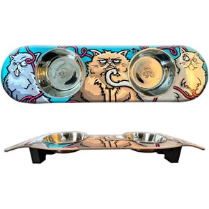 Funky Flies Cats with Attitude SkateBowls Stainless Steel Elevated Cat Bowls, 3-cup
