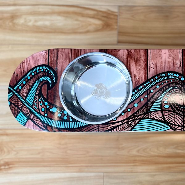 Funky Flies Island Time SkateBowls Stainless Steel Elevated Cat Bowls, 3-cup