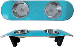 Funky Flies Dream Catcher SkateBowls Stainless Steel Elevated Dog Bowls, 3-cup, Aqua