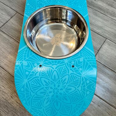 Show full view: Funky Flies Dream Catcher SkateBowls Stainless Steel Elevated Cat Bowls, 3-cup, Aqua slide 3 of 10