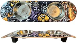 Funky Flies Cat Posse SkateBowls Stainless Steel Elevated Cat Bowls, 3-cup