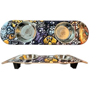 Funky Flies Cat Posse SkateBowls Stainless Steel Elevated Cat Bowls, 3-cup