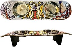 Funky Flies Fly Doggy SkateBowls Stainless Steel Elevated Dog Bowls, 3-cup