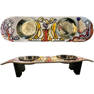 Funky Flies Fly Doggy SkateBowls Stainless Steel Elevated Dog Bowls, 3-cup