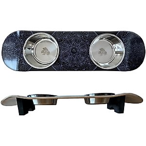 Funky Flies Dream Catcher SkateBowls Stainless Steel Elevated Cat Bowls, 3-cup, Black