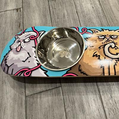 Show full view: Funky Flies Cats with Attitude SkateBowls Stainless Steel Elevated Cat Bowls, 3-cup slide 6 of 10