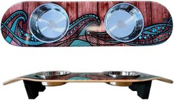 Funky Flies Island Time SkateBowls Stainless Steel Elevated Cat Bowls, 3-cup