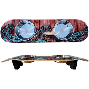 Funky Flies Island Time SkateBowls Stainless Steel Elevated Cat Bowls, 3-cup