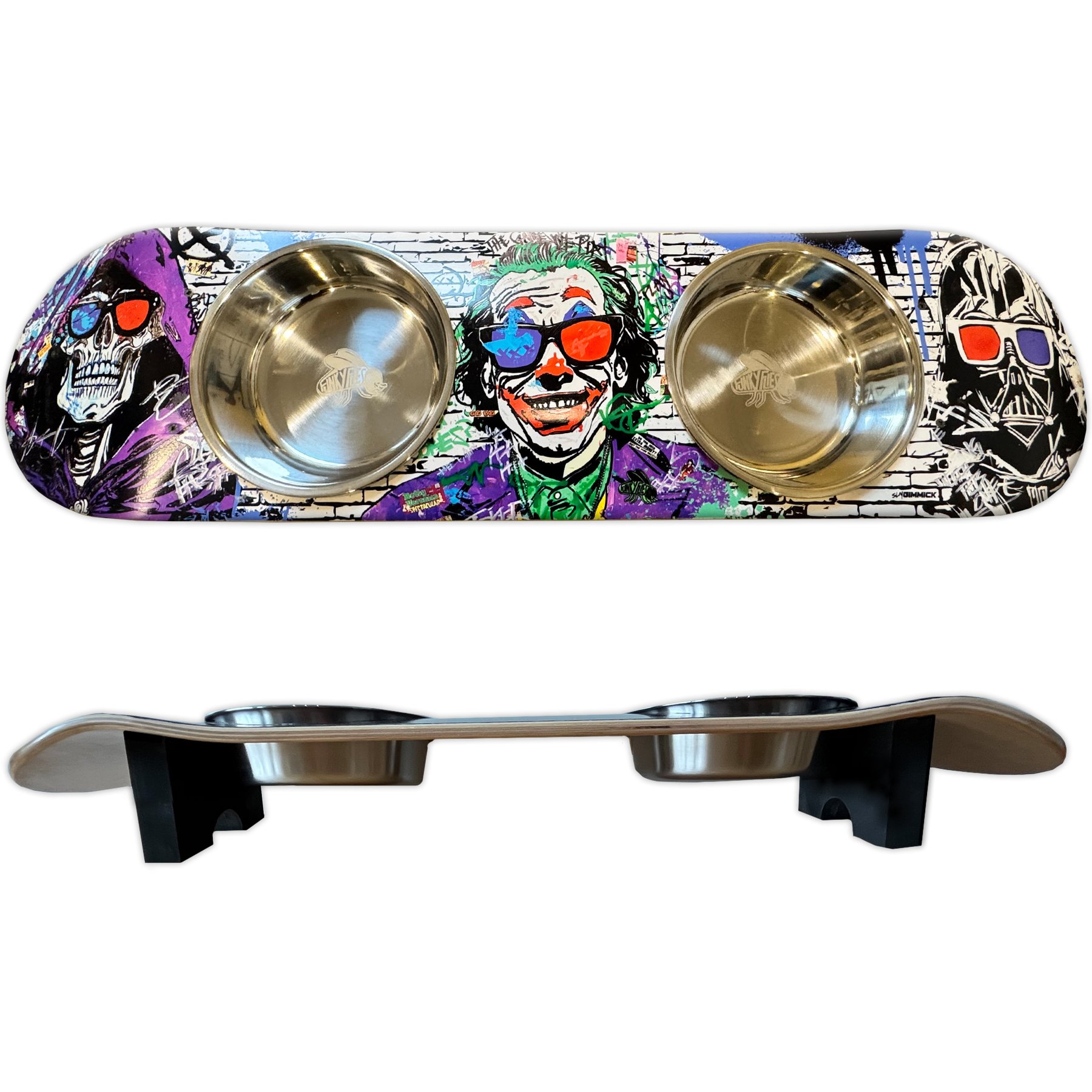 Funky Flies Villains In 3D SkateBowls Stainless Steel Elevated Cat Bowls, 3-cup