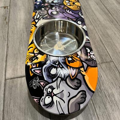 Show full view: Funky Flies Cat Posse SkateBowls Stainless Steel Elevated Cat Bowls, 3-cup slide 7 of 10