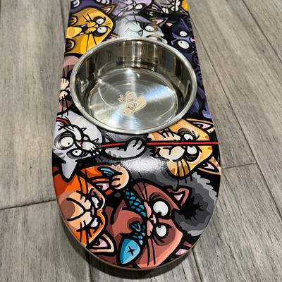 Show full view: Funky Flies Cat Posse SkateBowls Stainless Steel Elevated Cat Bowls, 3-cup slide 6 of 10