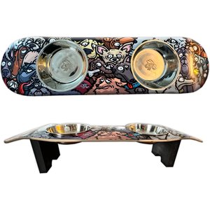 Funky Flies Doggy Pack SkateBowls Stainless Steel Elevated Dog Bowls, 3-cup