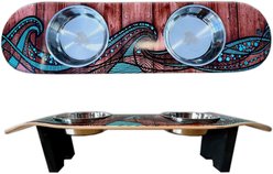Funky Flies Island Time SkateBowls Stainless Steel Elevated Dog Bowls, 3-cup