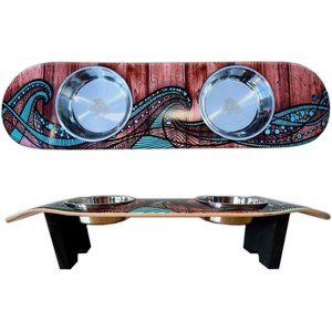 Funky Flies Island Time SkateBowls Stainless Steel Elevated Dog Bowls, 3-cup