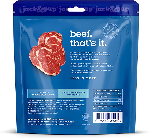 Jack & Pup Just Beef Lungs Natural Dog Chew Treats, 10-oz bag