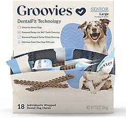 Groovies Senior Large Chicken Flavor Dental Dog Chews, 18 count, individually wrapped