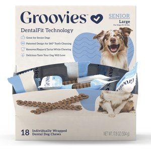Groovies Senior Large Chicken Flavor Dental Dog Chews, 18 count, individually wrapped