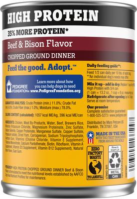 Show full view: Pedigree High Protein Adult Canned Soft Wet Dog Food, Chopped Beef & Bison Flavor, 13.2-oz can, case of 12 slide 3 of 12