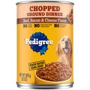 Pedigree Chopped Ground Dinner Beef, Bacon & Cheese Flavor Adult Canned Wet Dog Food, 22-oz, case of 12