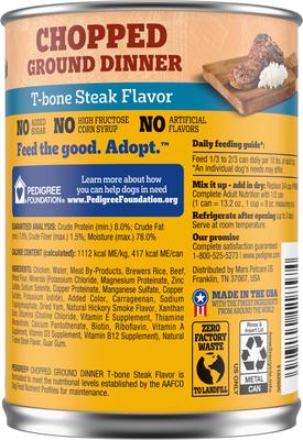 Show full view: Pedigree Chopped Ground Dinner T-Bone Steak Flavor Adult Canned Wet Dog Food, 13.2-oz, case of 12 slide 3 of 12