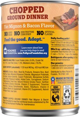 Show full view: Pedigree Chopped Ground Dinner Filet Mignon & Bacon Flavor Adult Canned Wet Dog Food, 13.2-oz can, case of 12 slide 3 of 11