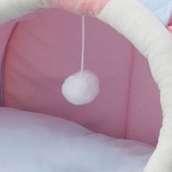 One for Pets Soft Plush Piggy Semi-Enclosed Cat Bed with Teaser, Blue, Large slide 2 of 4