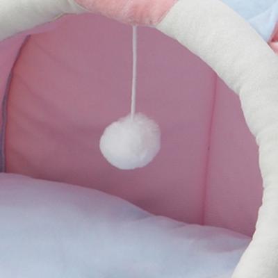 Show full view: One for Pets Soft Plush Piggy Semi-Enclosed Cat Bed with Teaser, Blue, Large slide 3 of 5