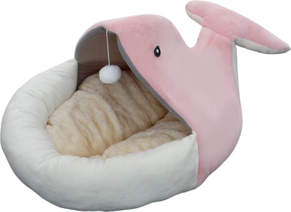 One for Pets Ultra-Soft Whale Semi-Enclosed Cat Bed with Teaser, Pink