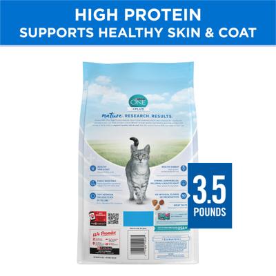 Show full view: Purina ONE Plus Skin & Coat Health Formula Natural Salmon & Ocean Whitefish High Protein Dry Cat Food, 3.5-lb bag slide 3 of 12