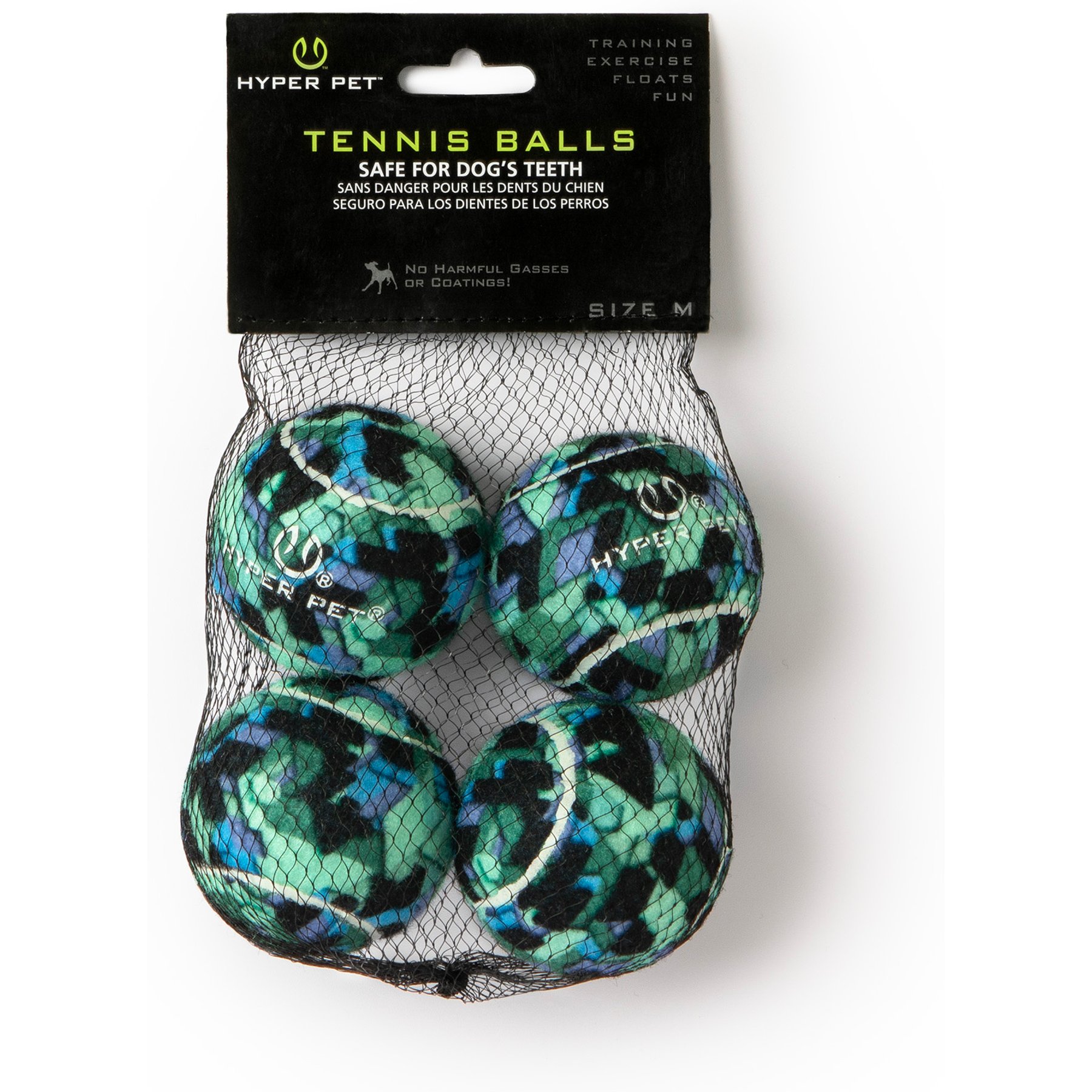 Hyper Pet Camo Tennis Balls Dog Toys, Medium, 4 count, Blue