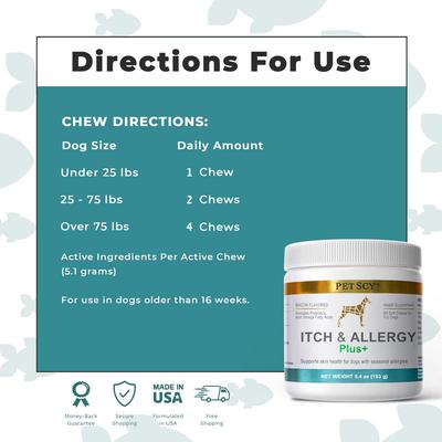 Show full view: PetScy Allergy Itch Relief Plus Bacon Flavored Soft & Chew Supplement for Dogs, 5.4-oz jar, 60 count slide 4 of 7