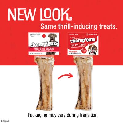 Show full view: Chomp'ems 6" Rib Eye Bone Dog Treats, 1 count, bundle of 2 slide 3 of 5