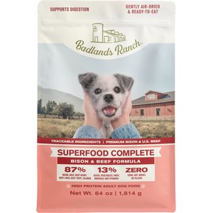 Badlands Ranch Superfood Complete Beef & Bison Grain-Free Air-Dried Dog Food, 64-oz bag
