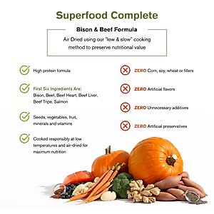 Badlands Ranch Superfood Complete Beef & Bison Grain-Free Air-Dried Dog Food, 11.5-oz bag