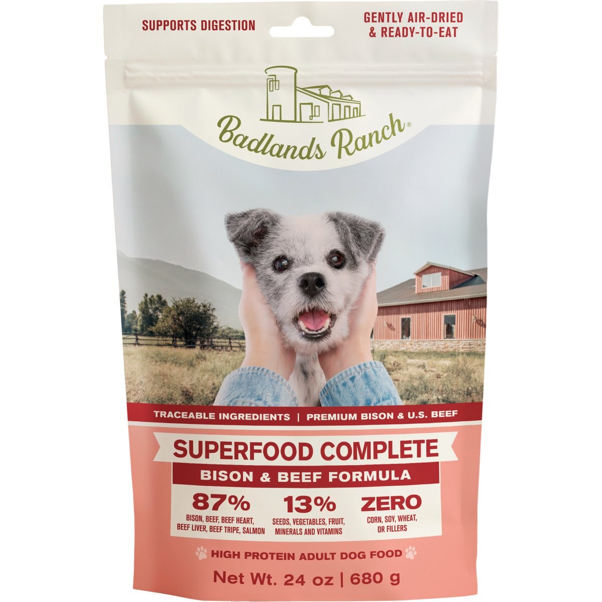 Badlands Ranch Superfood Complete Beef & Bison Grain-Free Air-Dried Dog Food, 24-oz bag
