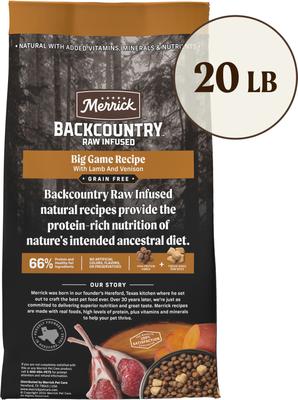 Show full view: Merrick Backcountry Raw Infused Grain-Free Big Game Recipe Freeze-Dried Dog Food, 20-lb bag slide 3 of 13