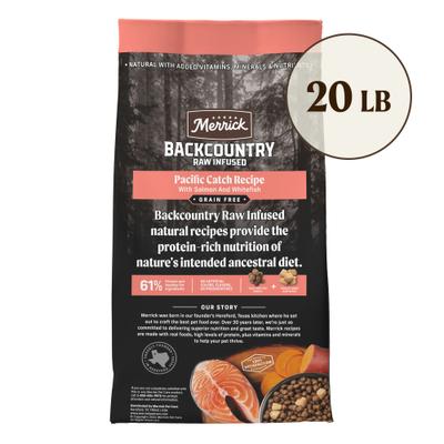 Show full view: Merrick Backcountry Raw Infused Grain-Free Chicken-Free Pacific Catch Recipe Dry Dog Food, 20-lb bag slide 3 of 13