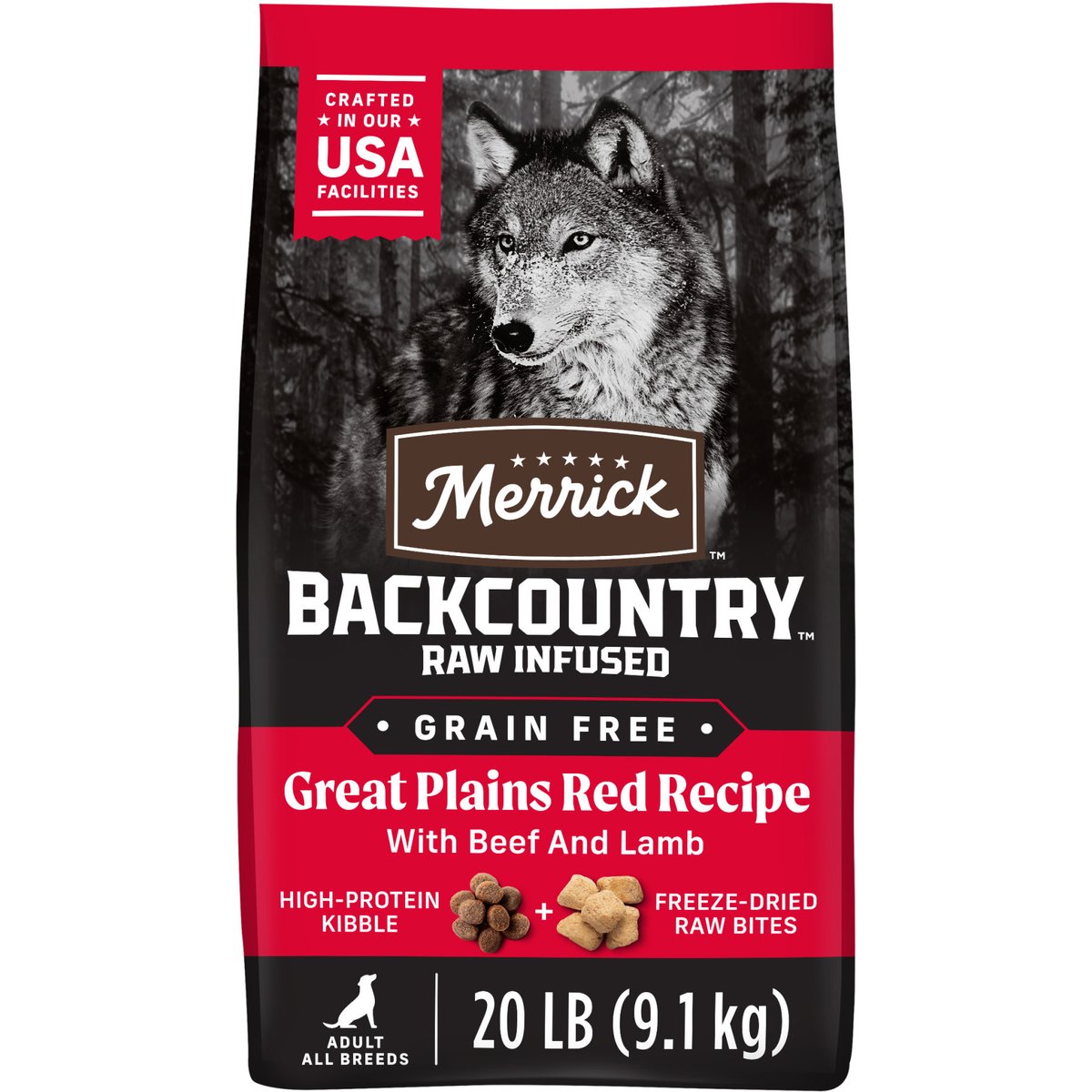 Merrick Backcountry Raw Infused Grain-Free Great Plains Red Recipe Freeze-Dried Dog Food, 20-lb bag
