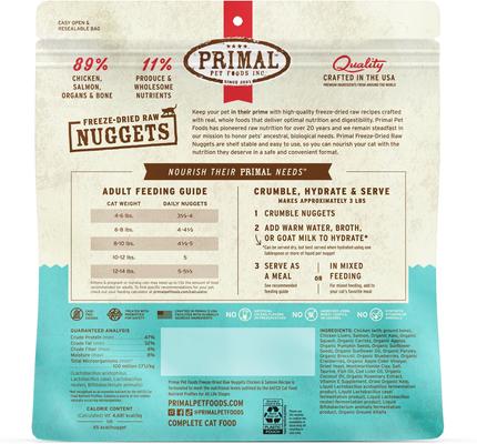 Show full view: Primal Chicken & Salmon Formula Nuggets Grain-Free Raw Freeze-Dried Cat Food, 14-oz bag slide 3 of 12