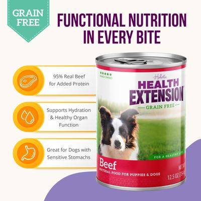 Show full view: Health Extension 95% Grain-Free Beef Wet Dog Food, 5.5-oz can, case of 24 slide 6 of 10