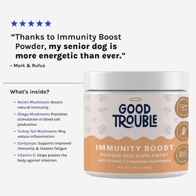Show full view: Good Trouble Immunity Boost Mushroom Powder Supplement for Dogs, 1.9-oz tub slide 5 of 8