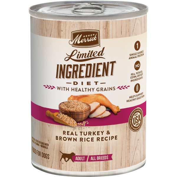 Merrick Limited Ingredient Diet Turkey & Brown Rice Recipe Wet Dog Food, 12.7-oz can, case of 12