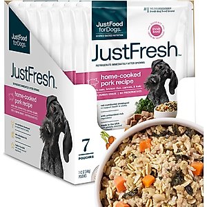 JustFoodForDogs JustFresh Human Grade Home-Cooked Pork Recipe Fresh Dog Food, 12-oz pouch, pack of 7