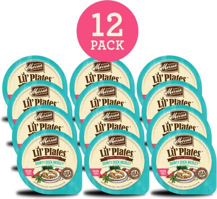 Show full view: Merrick Lil' Plates Grain-Free Small Breed Wet Dog Food Dainty Duck Medley, 3.5-oz tub, case of 12 slide 4 of 13