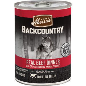 Merrick Backcountry Grain-Free 96% Real Beef Dinner Recipe Canned Dog Food, 12.7-oz can, case of 12