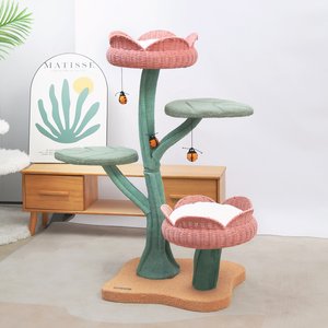 HAPPY & POLLY Tulip Design 47.8-in Fleece Large Cat Tree, Pink