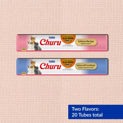 Show full view: Inaba Churu Salmon & Tuna Variety Creamy Puree Grain-Free Lickable Cat Treats, 0.5-oz tube, 20 count slide 4 of 11